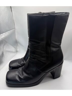 90s/Y2K Tommy Hilfiger black leather platform boots square toe size 11